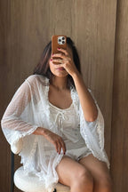 Pijama Conjunto Shorts e Bata Rendada