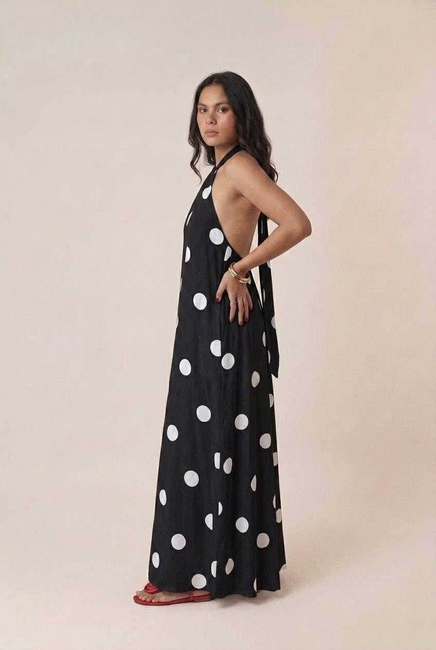 Vestido Longo Poá Frente Única