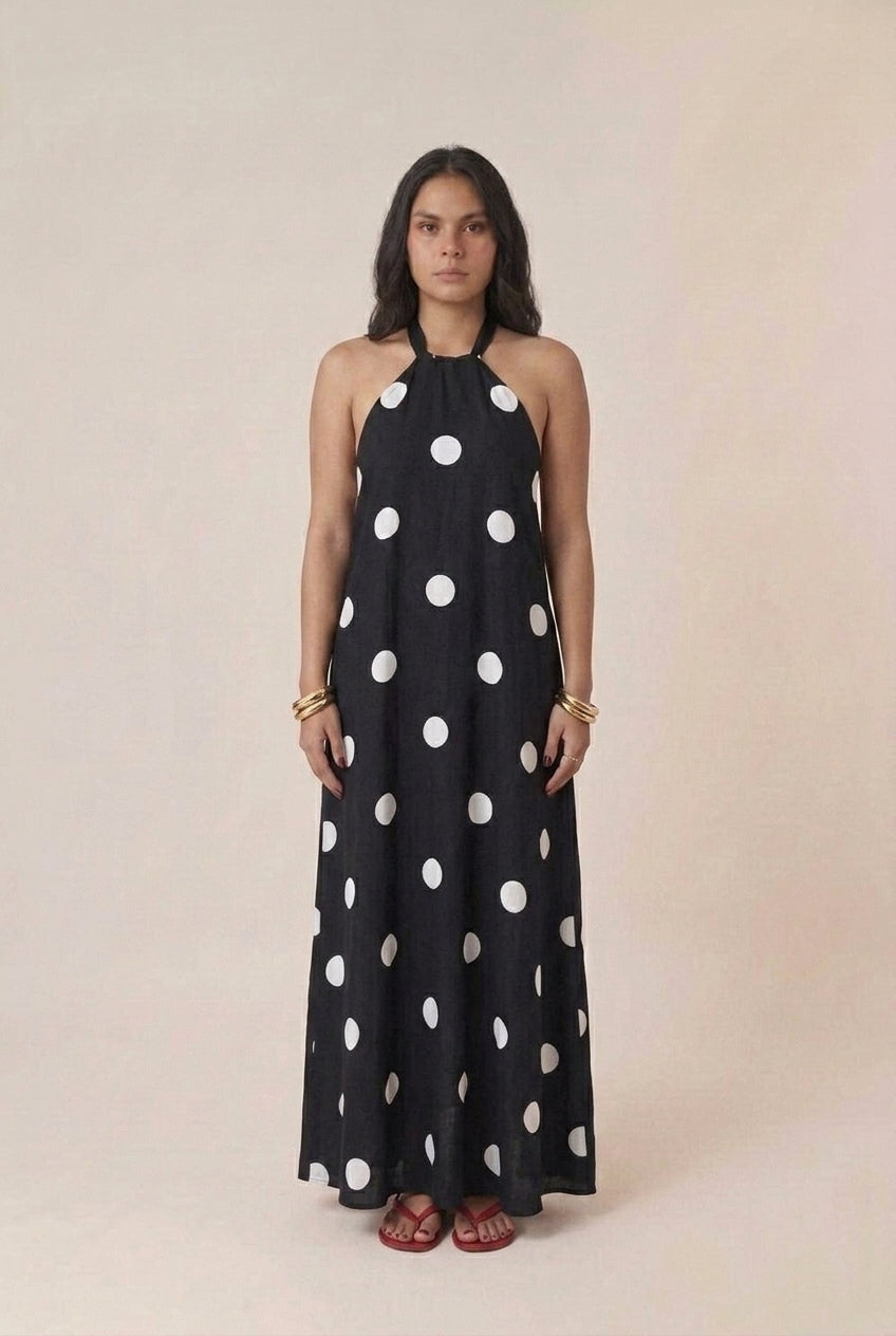 Vestido Longo Poá Frente Única
