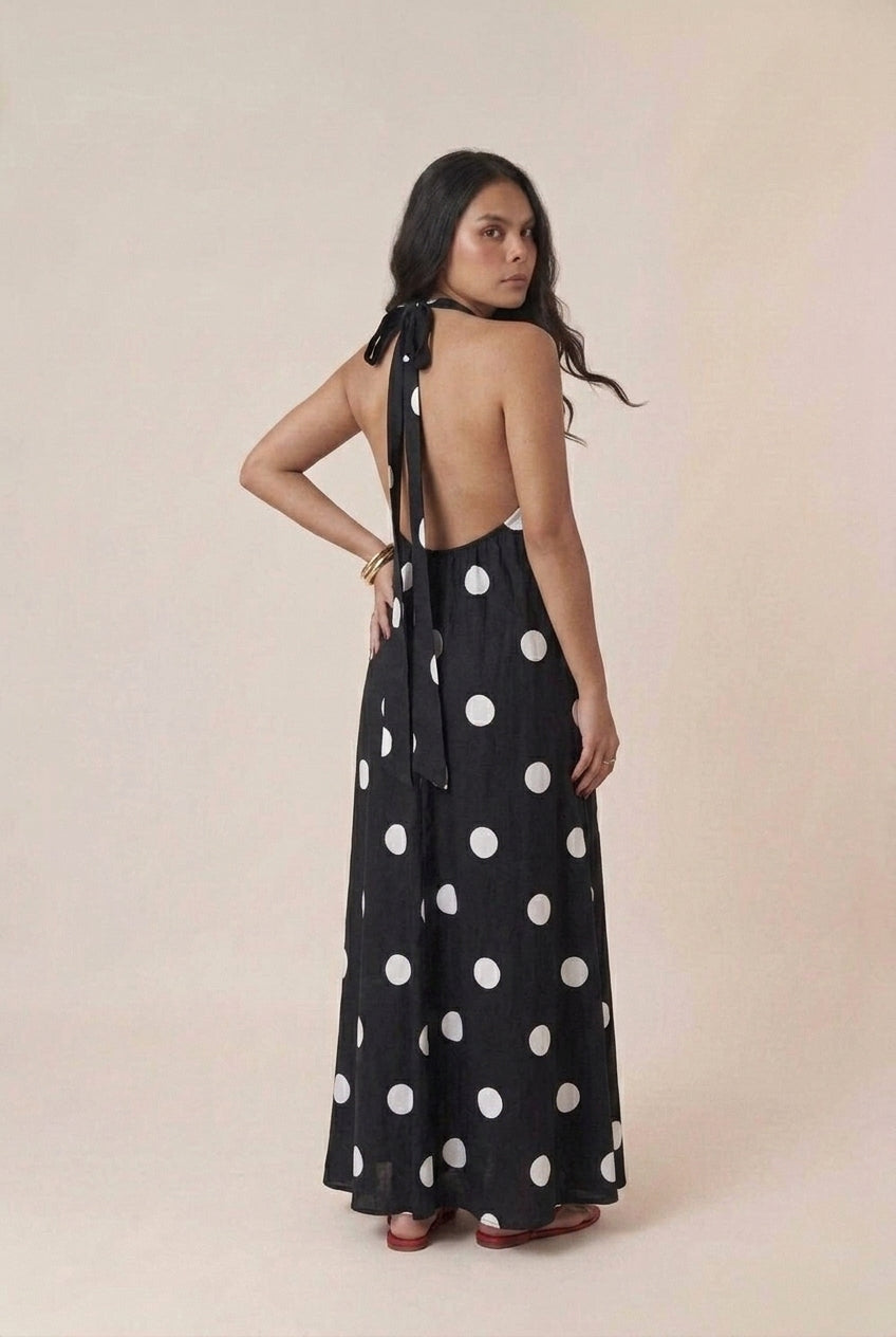 Vestido Longo Poá Frente Única