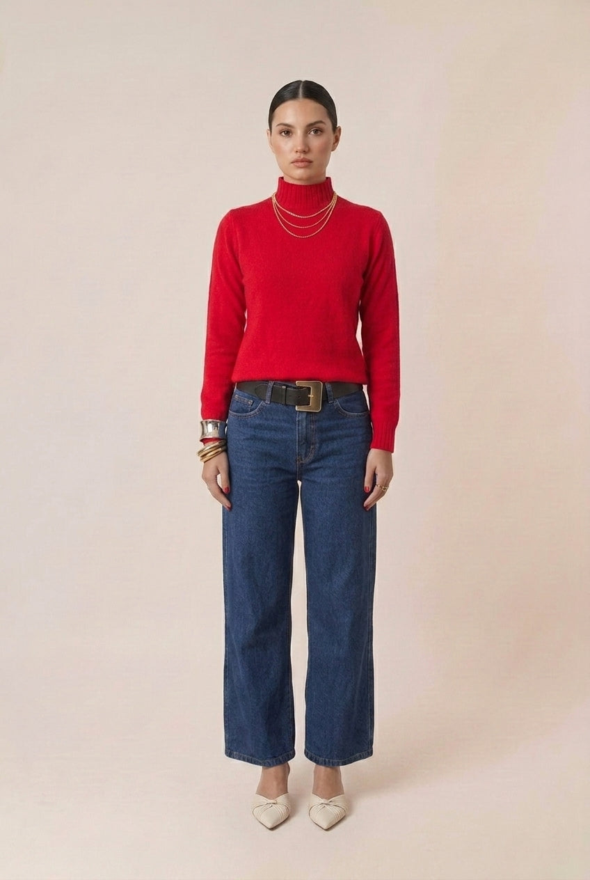 Suéter feminino de tricot gola redonda