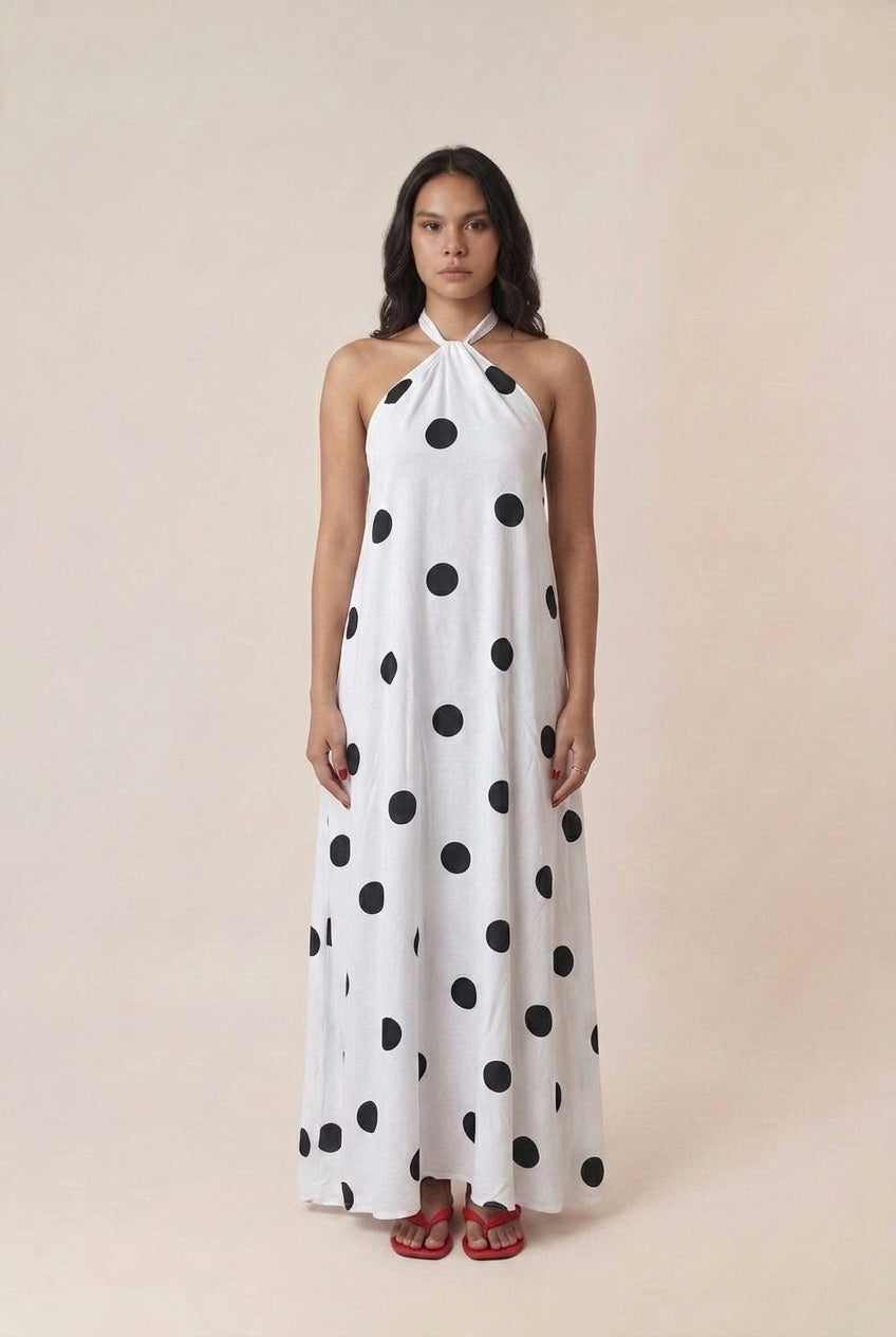 Vestido Longo Poá Frente Única