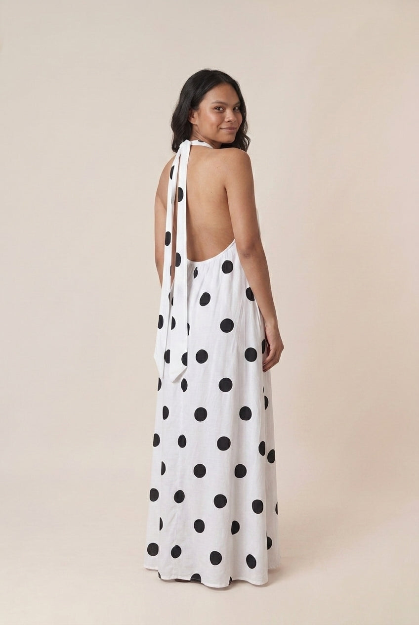 Vestido Longo Poá Frente Única