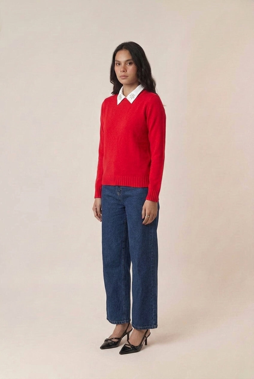 Suéter feminino de tricot gola redonda