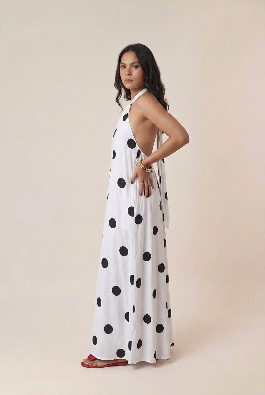 Vestido Longo Poá Frente Única
